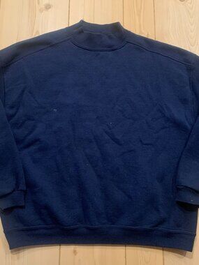 Vintage 90s Chic Retro Casual Blank Plain Solid Navy Blue Crewneck Sweatshirt XL